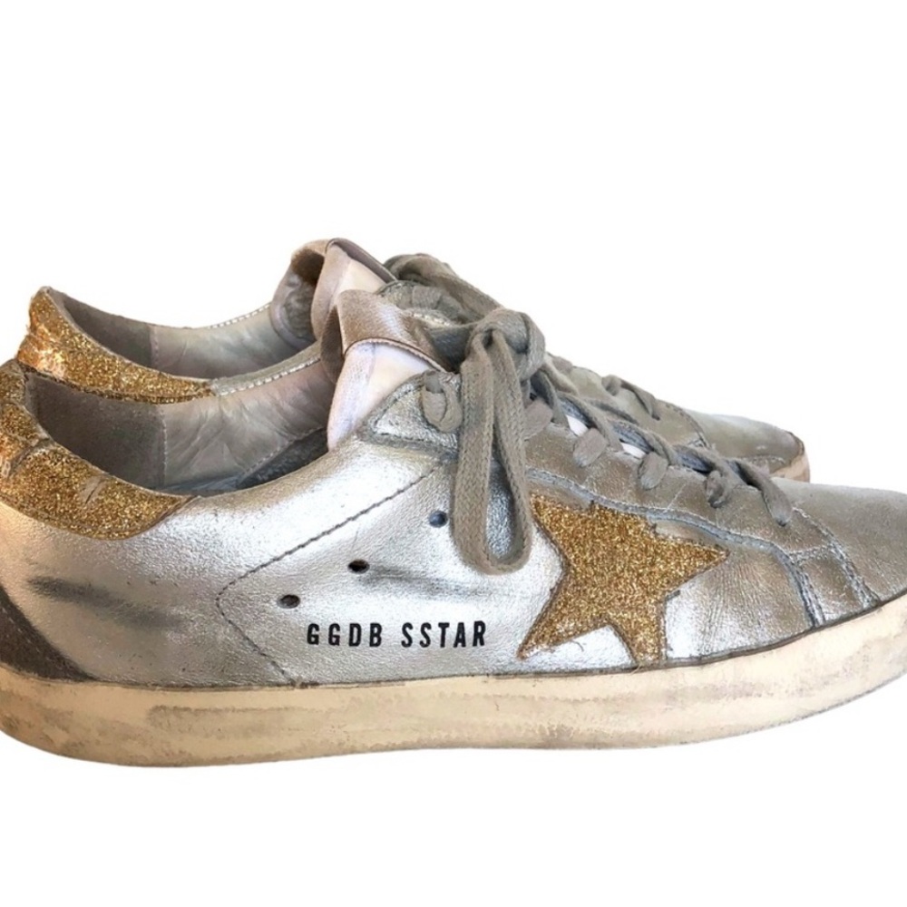 Golden Goose Superstar Deluxe Brand Size 36 Silver Gold Glitter